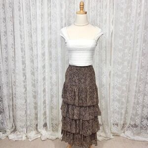 Vintage Metro Wear Brown Tiered Midi Maxi Skirt Women S Floral Boho Cottagecore